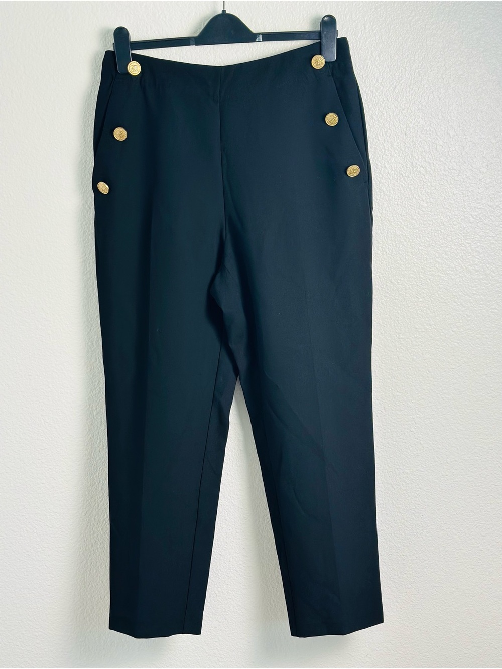 Zara High Rise Black Pull-On Pants with Gold Button Detailing Size Large